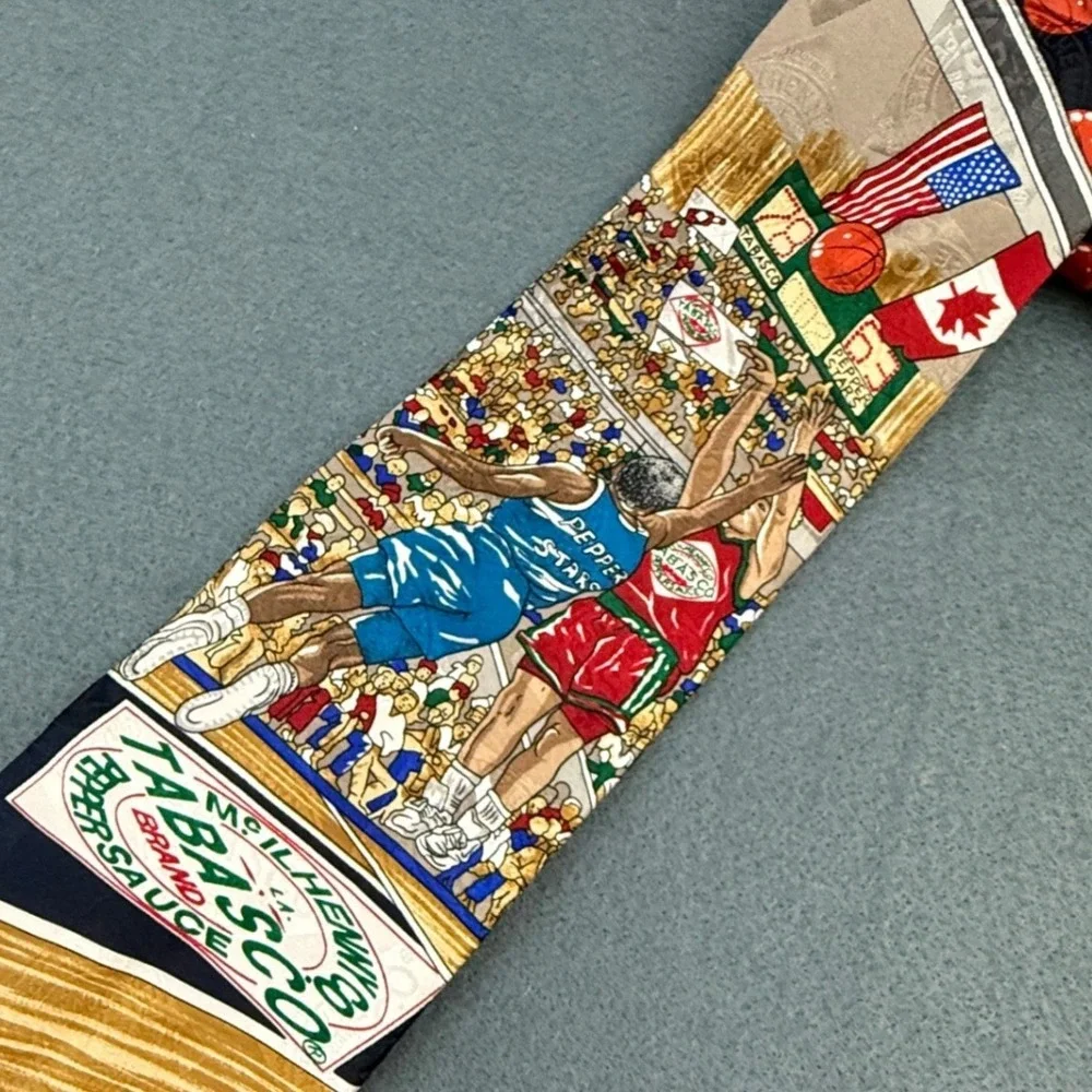 Tabasco Necktie Mens Basketball Novelty Silk Tie Hot Sauce USA Canada Vintage